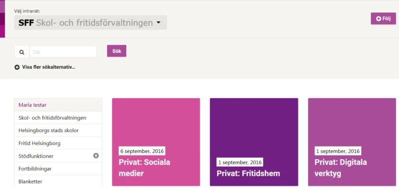 Exempel på hur posttyper kan se ut. Den här sidan visar posttypen stödmaterial.