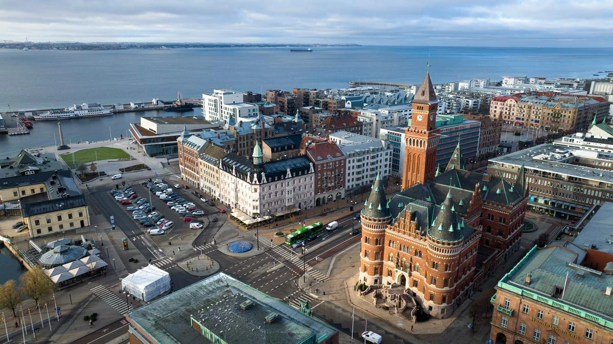 En drönarvy över Helsingborg