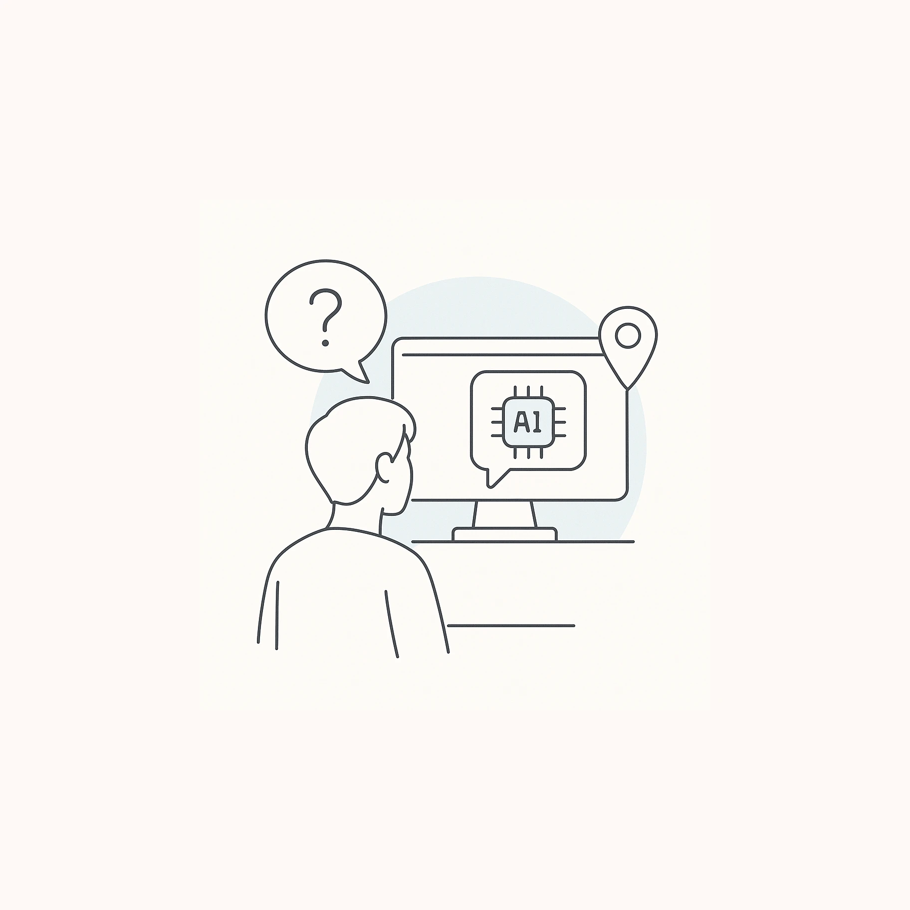 Illustration av person framför en skärm