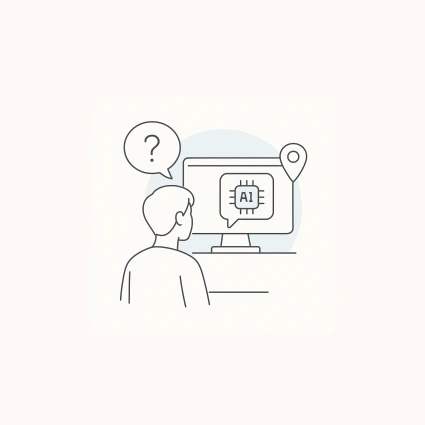 Illustration av person framför en skärm