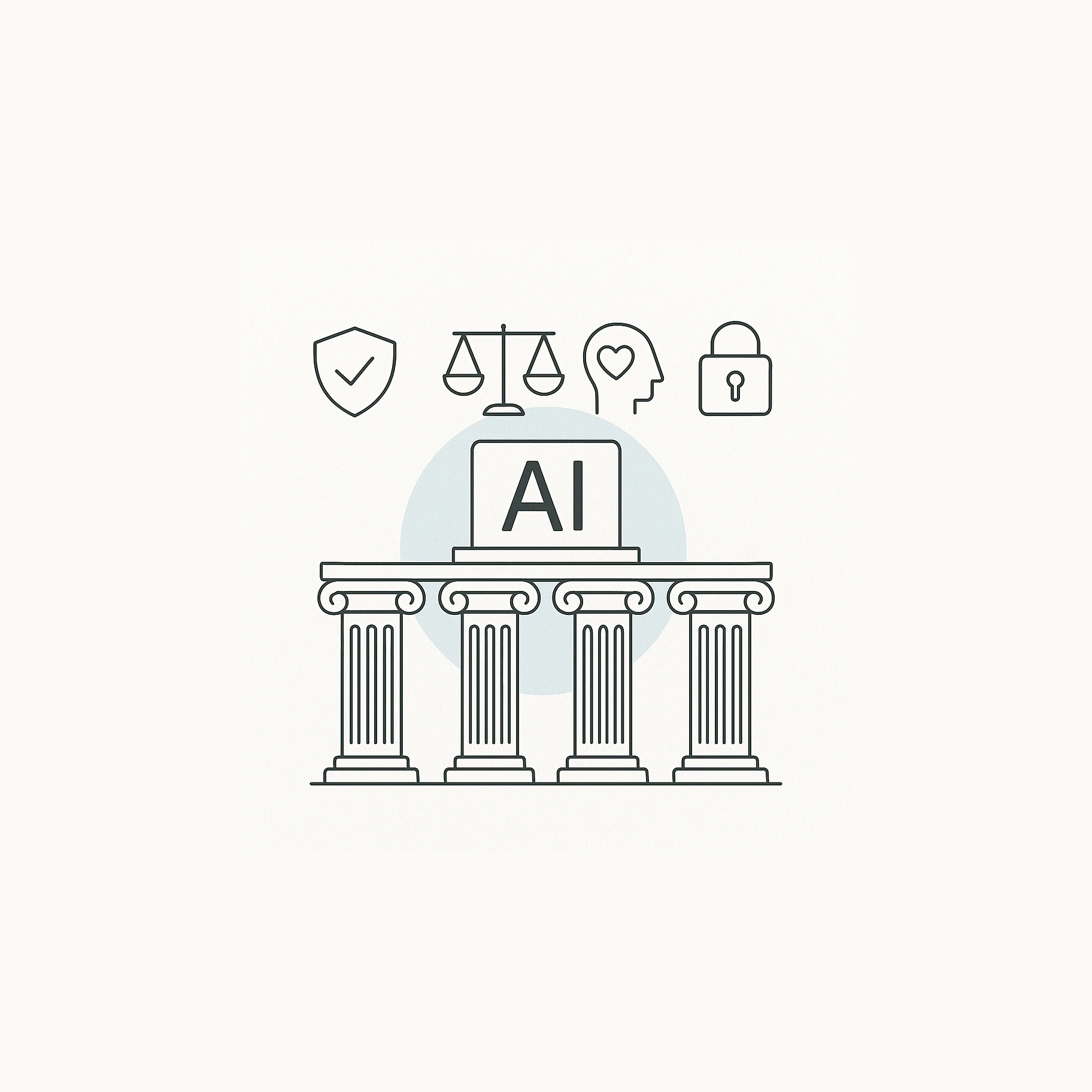 Illustration av pelare med ordet AI på toppen