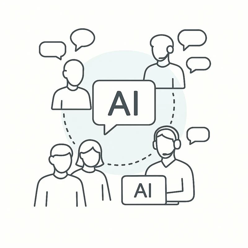 Illustration av flera personer som pratar om AI