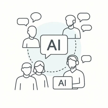 Illustration av flera personer som pratar om AI