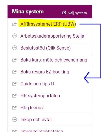 Skärmdump på intranätet