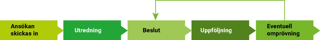 6 gröna rutor med pila emellan