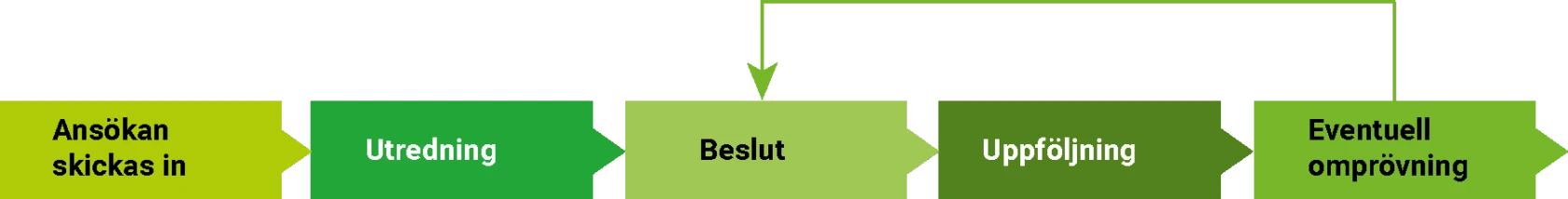 6 gröna rutor med pila emellan