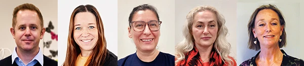 Andreas Wahlgren, kvalitetscontroller, Maria Eriksson, SAS, Martina Gatara, MAR, Rada Trapunovic, MAS och Gith Görtz, MAS.