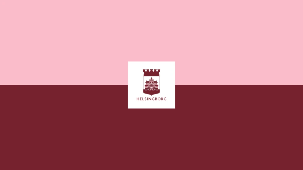 Helsingborgs stad logga med rosa och röd bakgrund