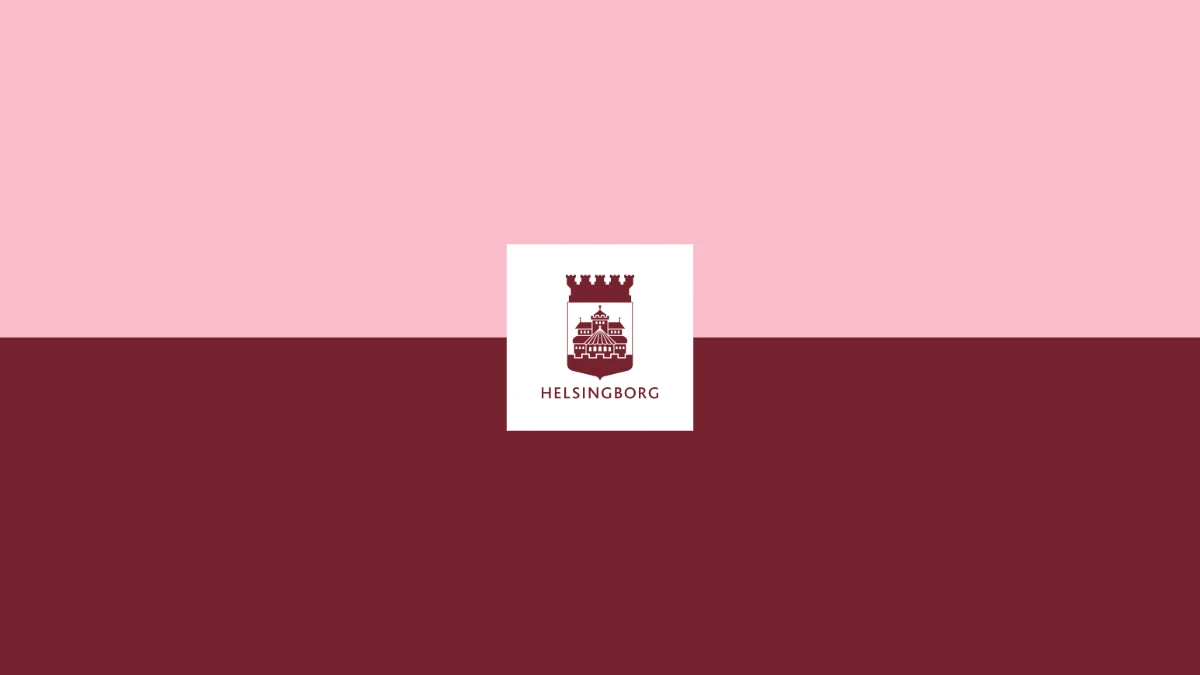 Helsingborgs stad logga med rosa och röd bakgrund