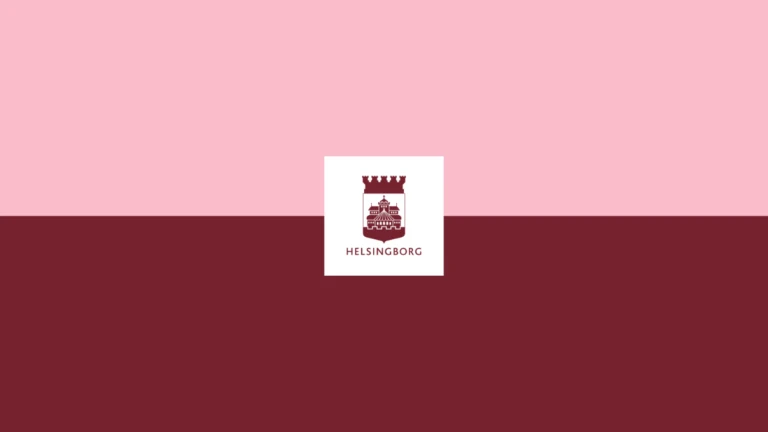 Helsingborgs stad logga med rosa och röd bakgrund