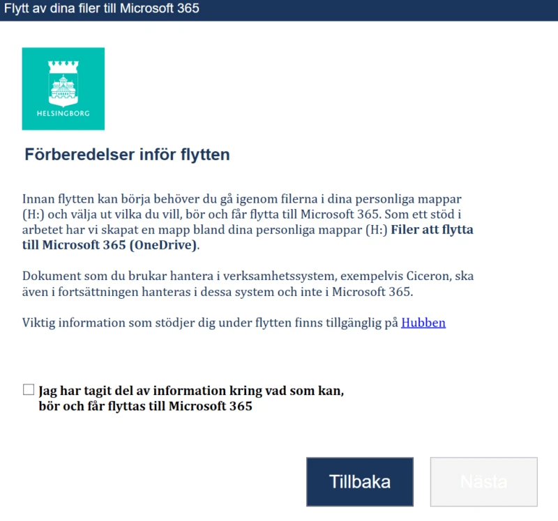 Pop-up rutan kan se olika ut beroende på var i flyttprocessen du befinner dig.