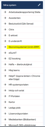 I menyn till höger på intranätet hittar du ekonomisystemet.