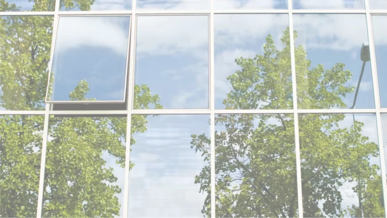 Träd som speglas i fönster, klimatskolan